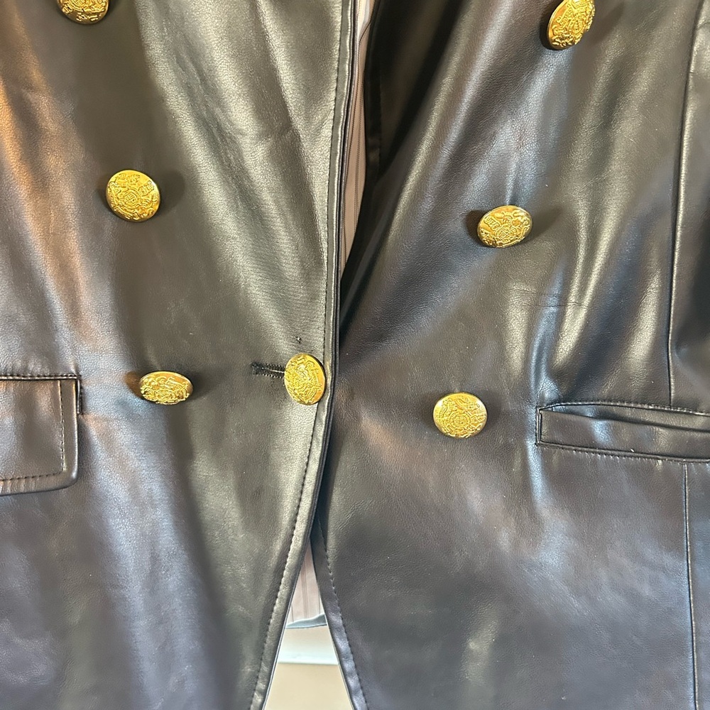 Anthropologie Black Faux Leather Jacket with Gold Buttons, size Large - Picture 3 of 5